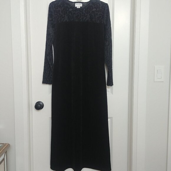 Diane von Furstenberg black velvet stretch midi maxi dress DVF sleeve de… - Picture 1 of 12